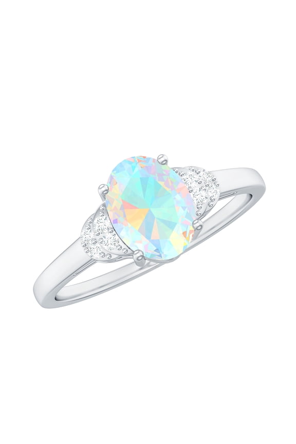 Real Ethiopian Opal Solitaire Ring with Moissanite- 1 Cttw, 925 Sterling Silver, US 4.00