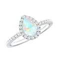 thumbnail image 1 of Rosec Jewels Real Ethiopian Opal Pear Shaped Engagement Ring with Halo - 0.7 Carat - Opal Diamond Ring for Women - AAA Quality, 18K White Gold, US 6.50, 1 of 9
