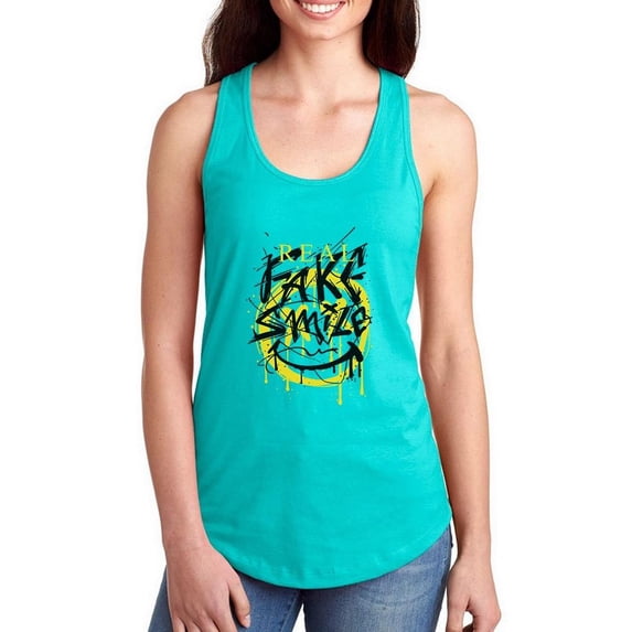Real Face Smile Grunge Racerback Tank Women -Image by Shutterstock, Female XX-Large