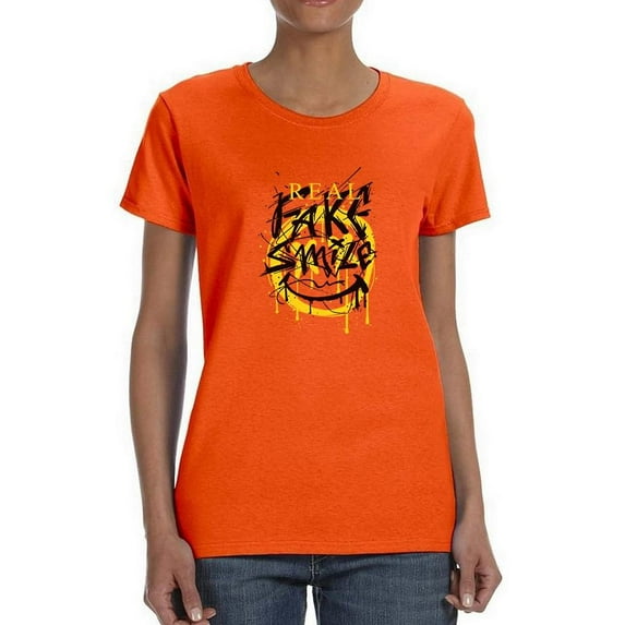 Real Face Smile Grunge Shaped T-Shirt Women -Image by Shutterstock, Female Large