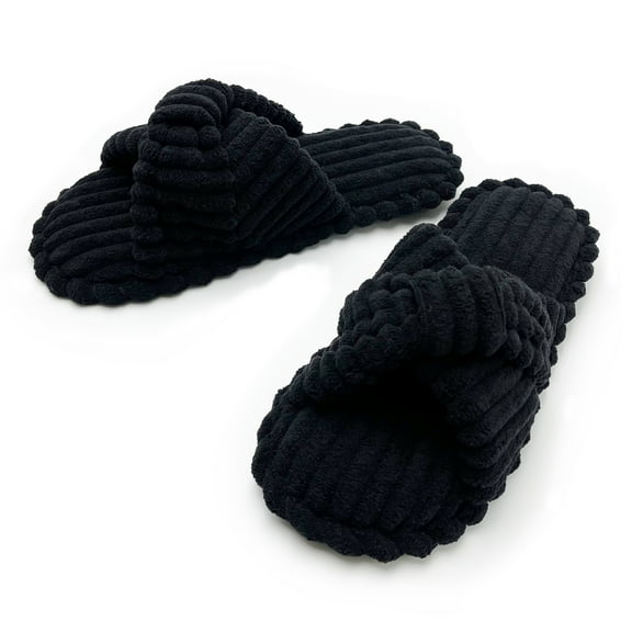 Real Fancy Women Memory Foam House Womens Slipper Slides Home Bedroom Bathroom Spa Open Toe Cozy Comfortabel Corduroy Slippers
