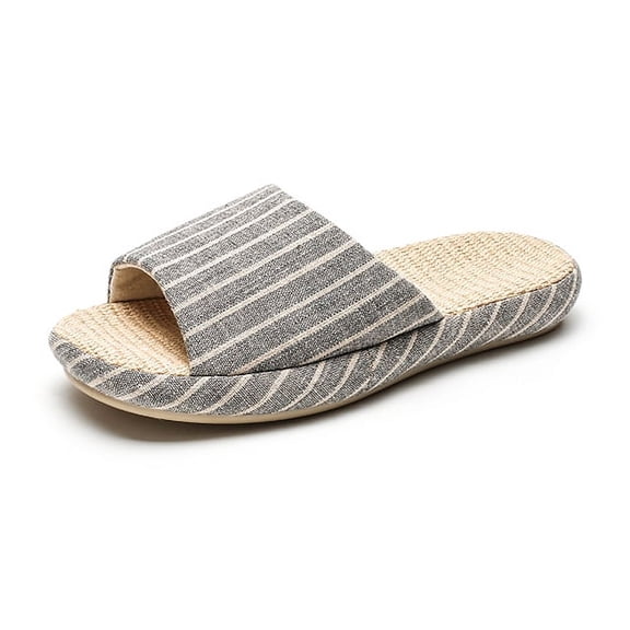 Real Fancy Women Mens Footbed Unisex Linen Cotton Open-Toe Home Slippers Indoor Shoes Casual Flax Soft Non-Slip EVA Sole Shoes