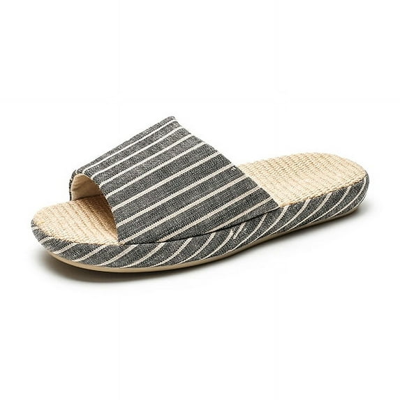 Real Fancy Women Mens Footbed Unisex Linen Cotton Open-Toe Home Slippers Indoor Shoes Casual Flax Soft Non-Slip EVA Sole Shoes