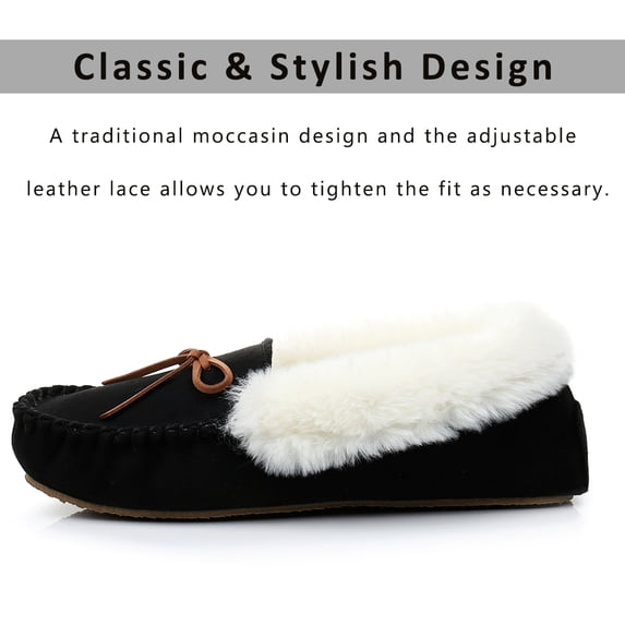 Real Fancy Women's Moccasin Slippers - Slip On House Slipper Warm Faux Fur lined Indoor Outdoor Shoe(054-8)