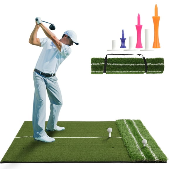 Real Feel Golf Hitting Mat (5x4ft), Large Double Turf, Golf Indoor and Outdoor Practice Mat with Sight Line and Approach Angle Aid, for Swing, Chipping, Putting Visit the FAHKNS Store