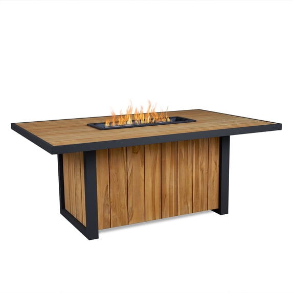 Real Flame Bodhi 73" Rectangle Teak Dining Fire Table with Hidden Propane Tank