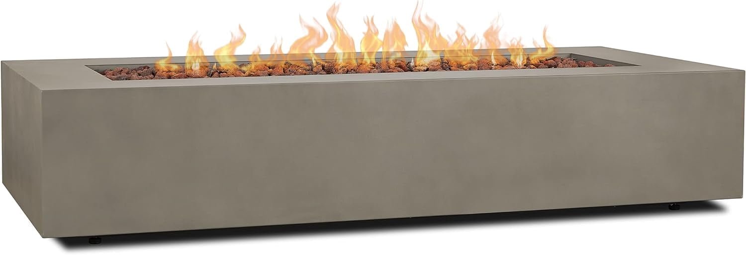 Real Flame Aegean 70" Rectangle Steel Propane or Natural Gas Fire Pit Table in Mist Gray