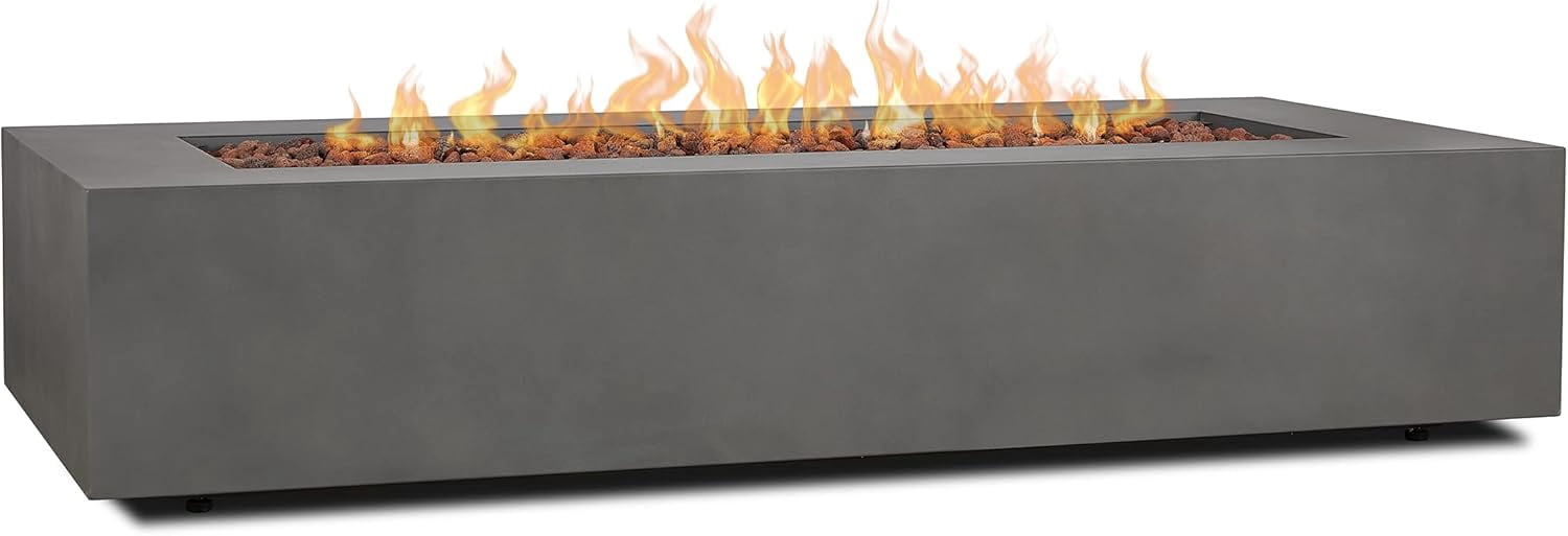 Real Flame Aegean 70" Rectangle Steel Propane or Natural Gas Fire Pit Table in Weathered Slate