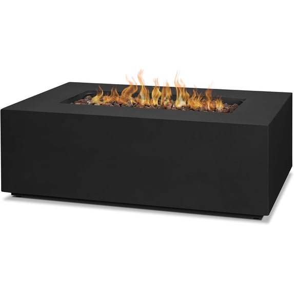 Real Flame Aegean 42" Rectangle Steel Propane or Natural Gas Fire Pit Table in Black