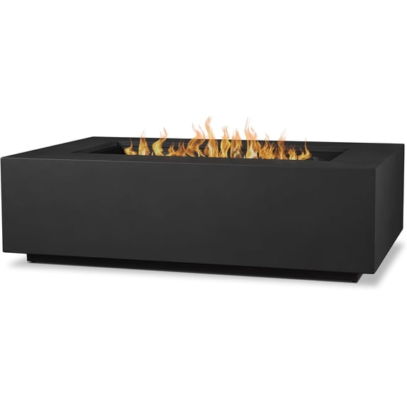 Real Flame Aegean 50" Rectangle Steel Propane or Natural Gas Fire Pit Table in Black
