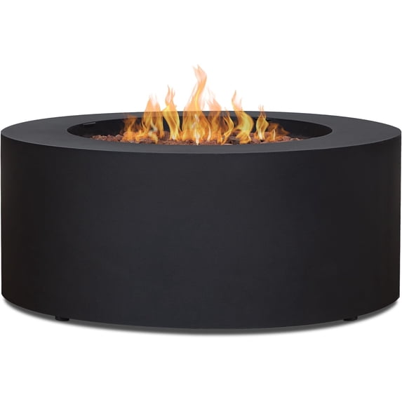 Real Flame Aegean 36" Round Steel Propane or Natural Gas Fire Pit Table in Black