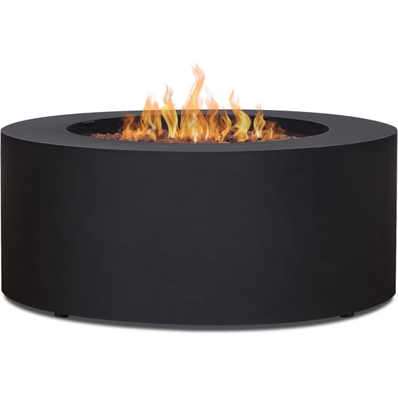 Real Flame Aegean 36" Round Steel Propane or Natural Gas Fire Pit Table in Black