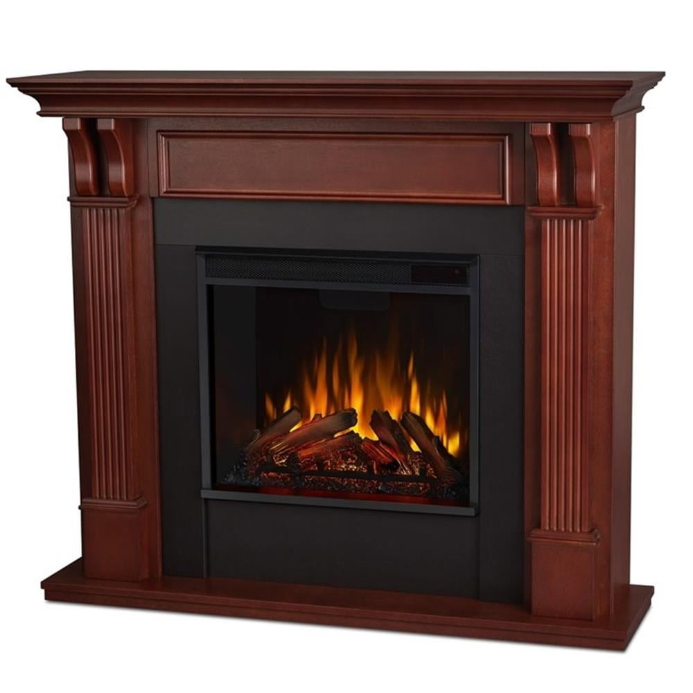 Mahogany 48-Inch Electric Fireplace with Carved Pilasters