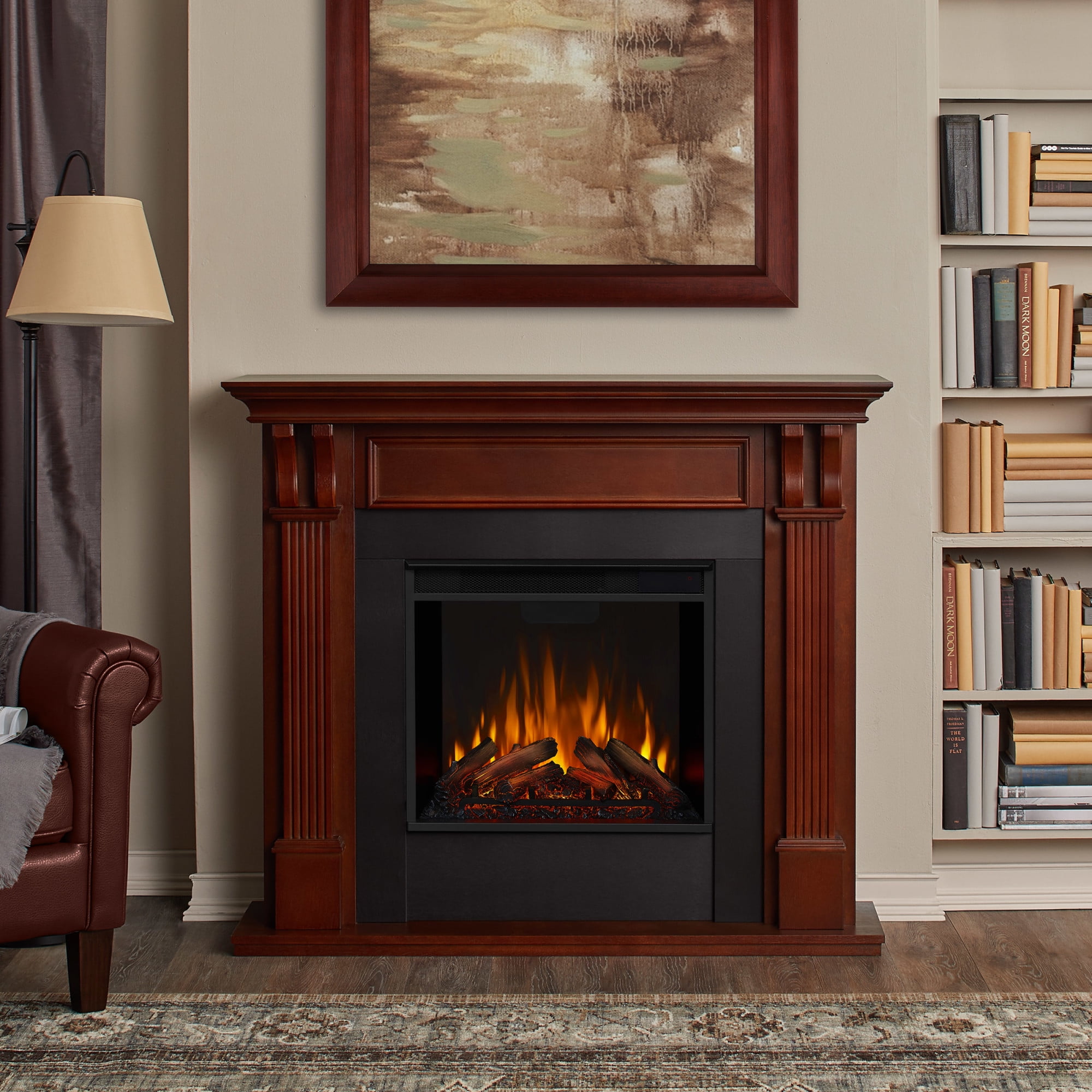 Mahogany Free-standing Electric Fireplace with Mantel