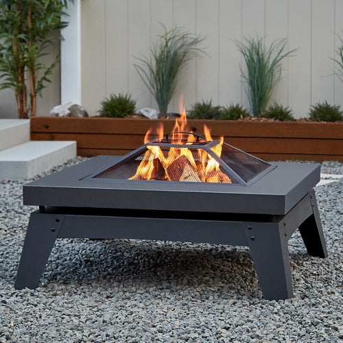 Real Flame 940 Breton 37" Wide Freestanding Wood Burning Square Table Fire Pit - Grey