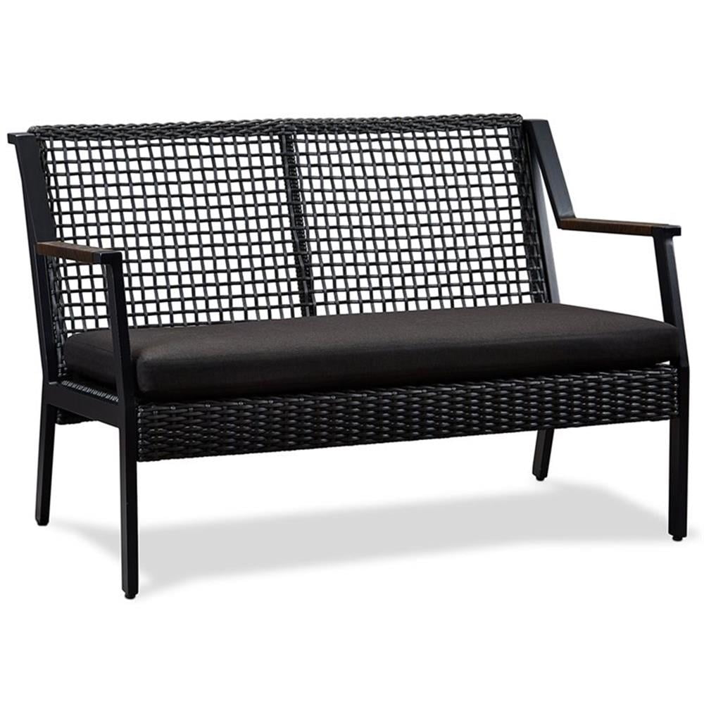 Calvin 46.5" Black Aluminum & Wicker Outdoor Loveseat with Cushions
