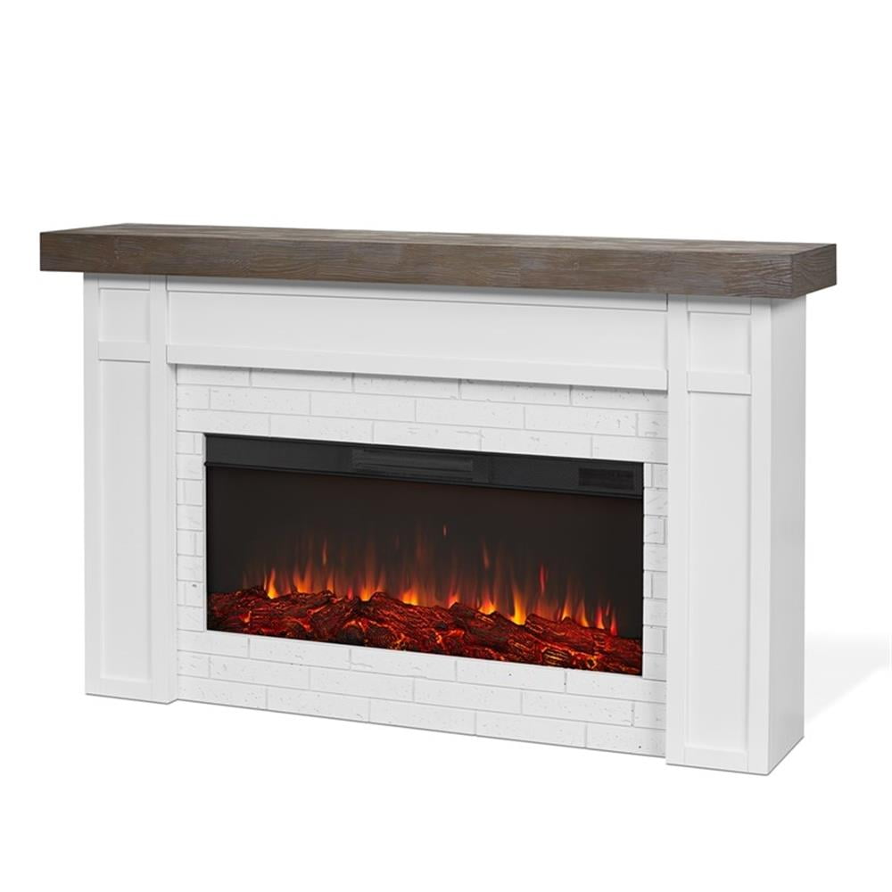 Cravenhall 64" White Faux Brick Electric Fireplace with Rustic Mantel