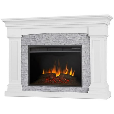 Real Flame Deland 63" Traditional Wood Grand Electric Fireplace in White