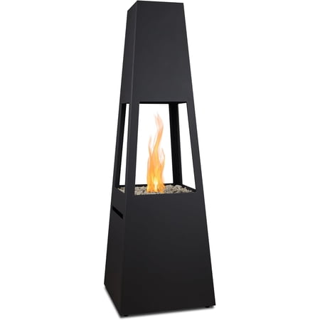 Real Flame Ferro 70" Metal Chiminea Fire Pit With Hidden Propane Tank in Black