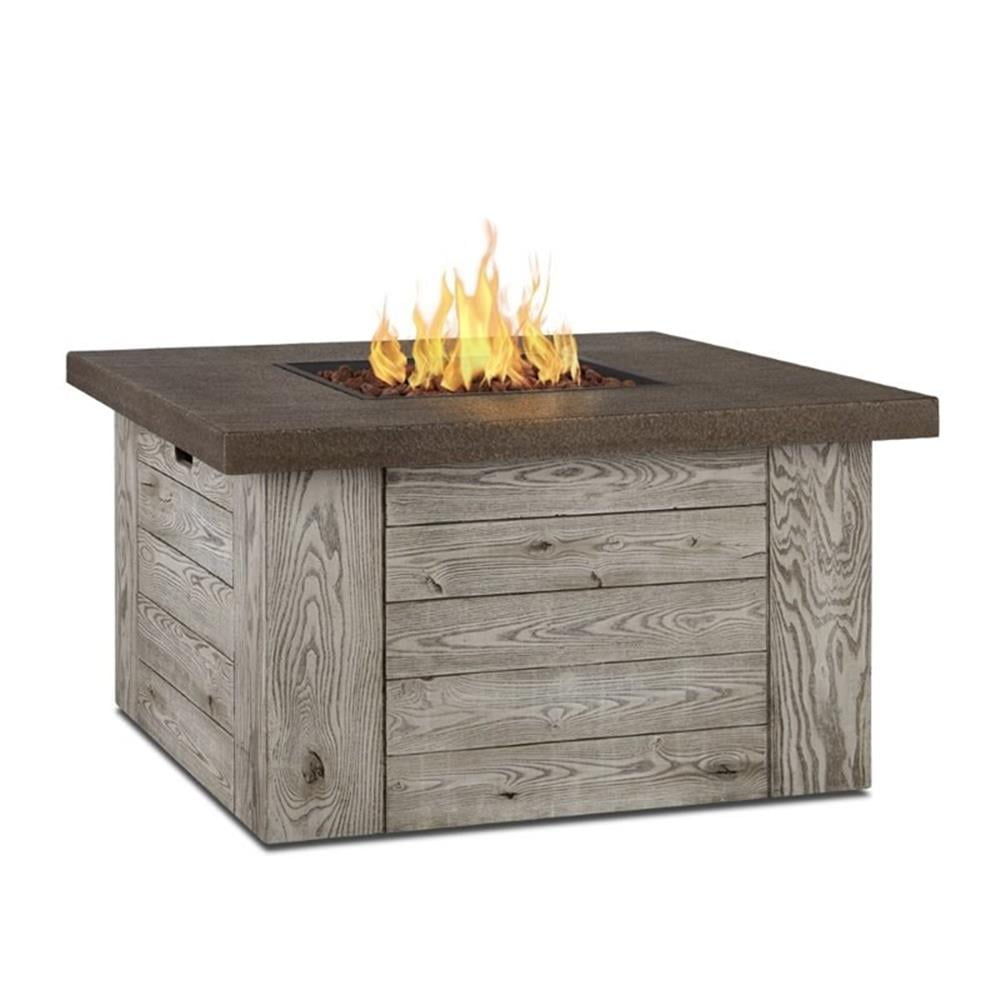 Weathered Gray Fiber Cast Concrete Gas Fire Pit Table