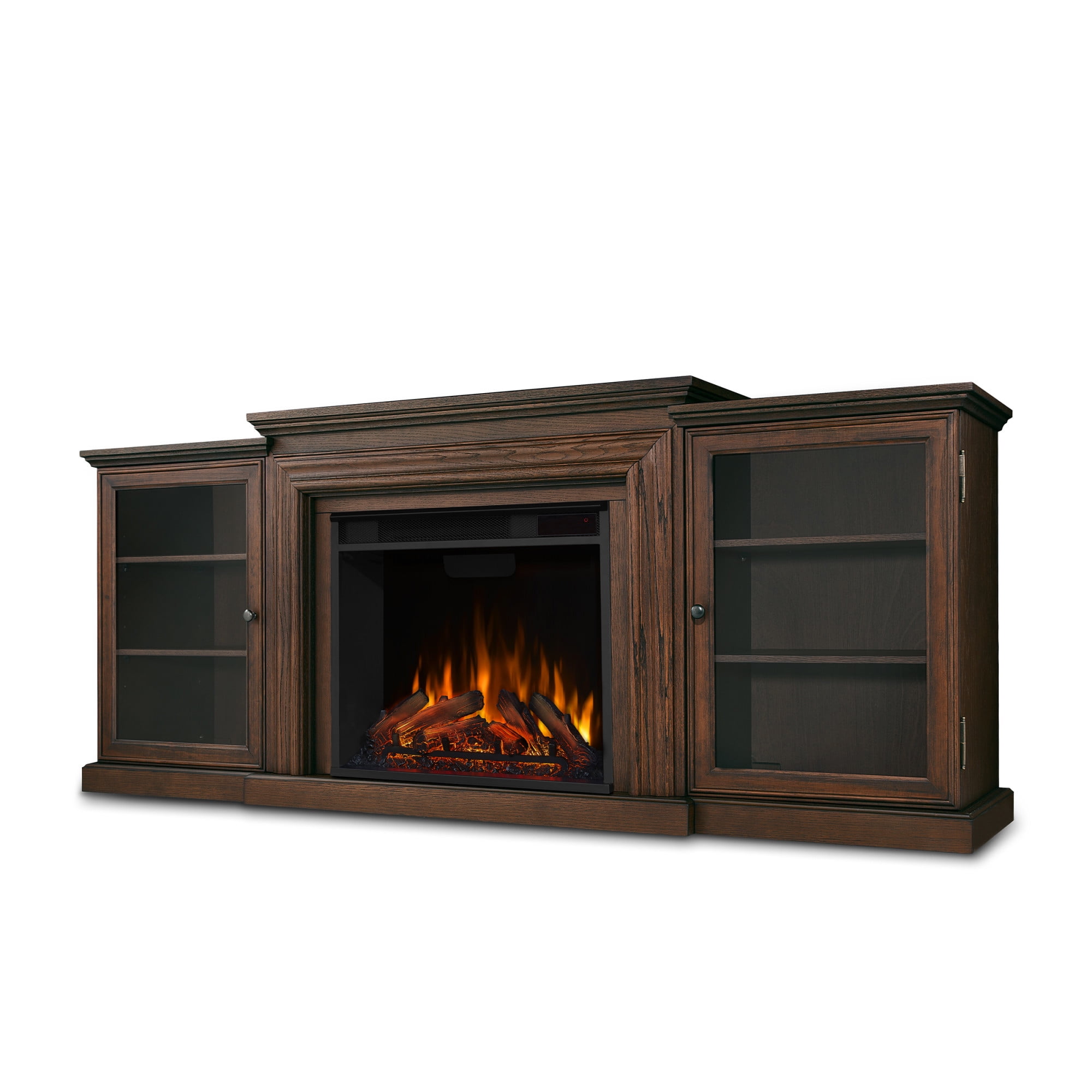 Chestnut Oak 72" TV Stand with Electric Fireplace and Glass Cabinets