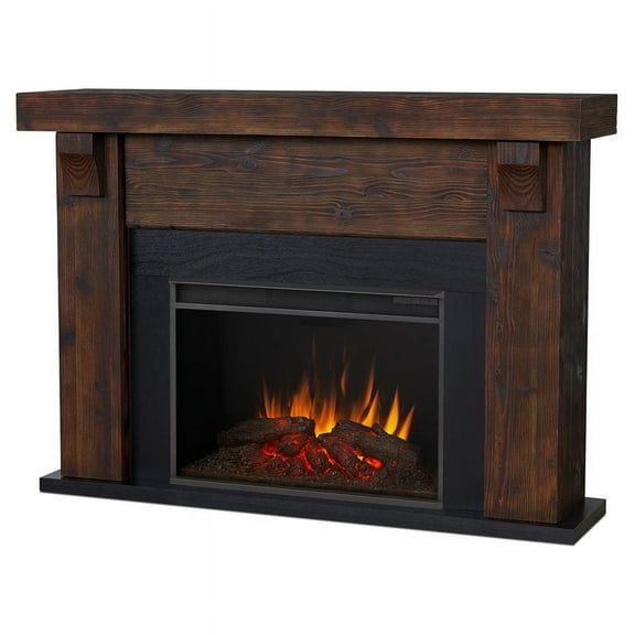 Real Flame Gunnison 64" Solid Wood & Glass Electric Fireplace in Chestnut