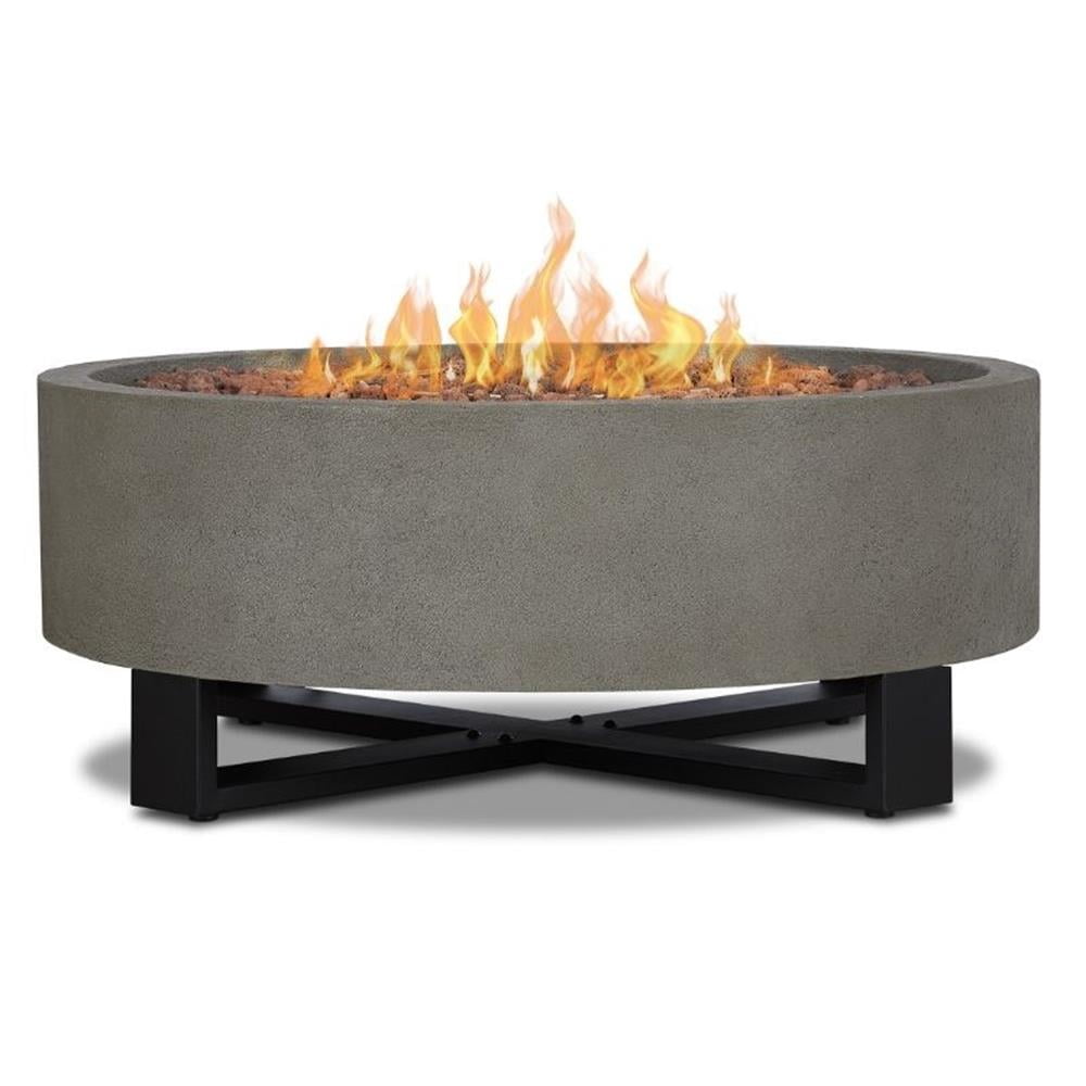 Idledale Round Gray Gas Fire Pit with Black Steel Base