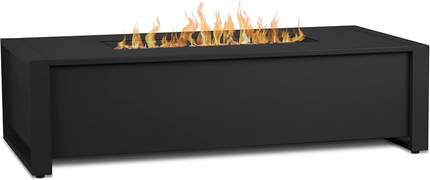 Real Flame Keenan 52" Rectangle Metal Propane Fire Pit Table in Black
