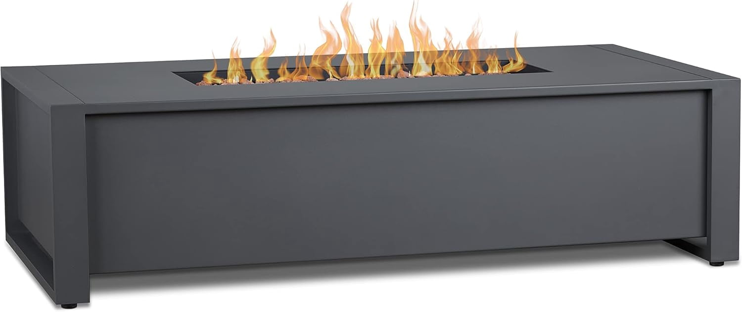 Real Flame Keenan 52" Rectangle Metal Propane Fire Pit Table in Gray