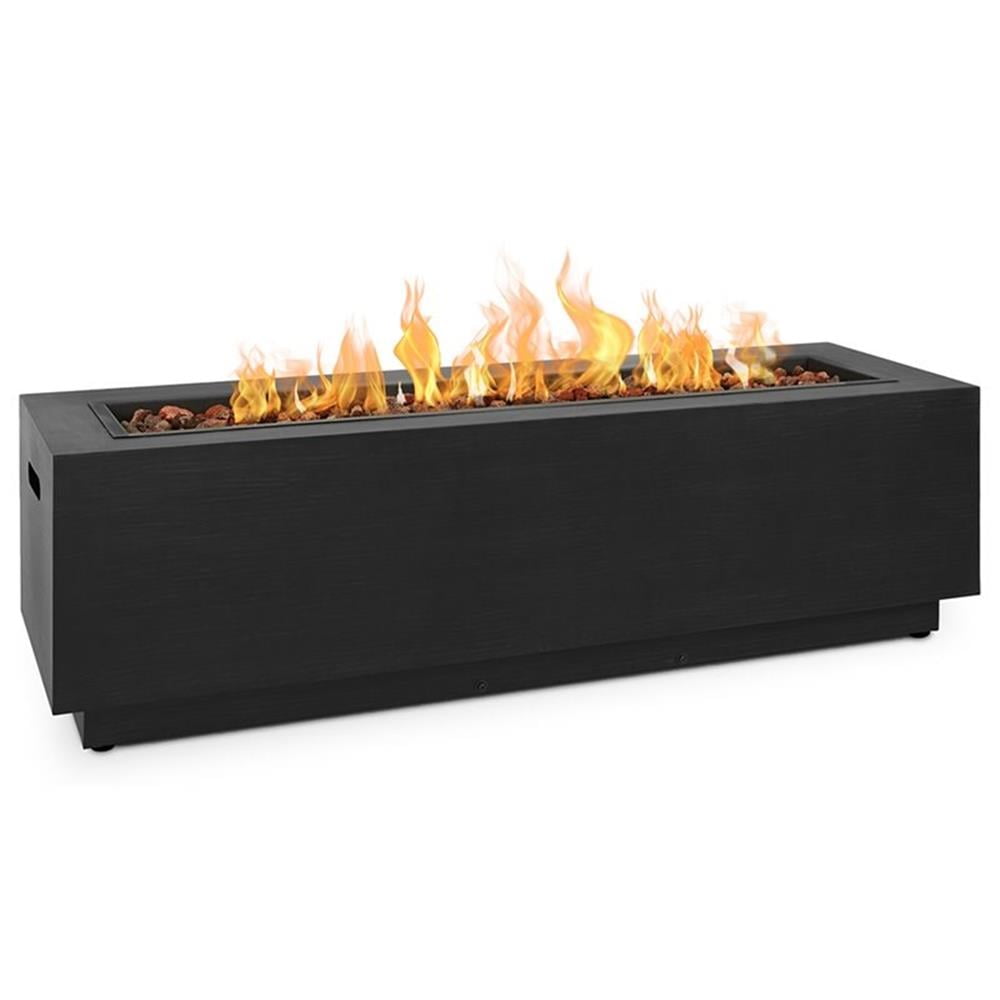 Gray Steel Rectangle Gas Fire Pit Table with Lava Rock