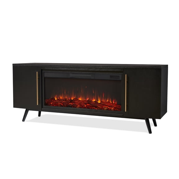 Real Flame Morris 72" Wood Landscape Electric Fireplace TV Stand in Black