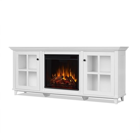 Real Flame Norwell Solid Wood Steel and Glass Media Electric Fireplace in White