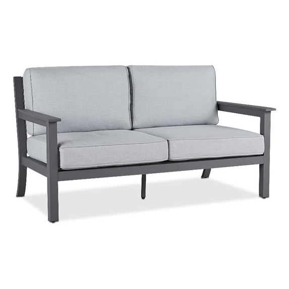 Real Flame Ortun Aluminum Outdoor 2-Seat Sofa With Cushions in Gray