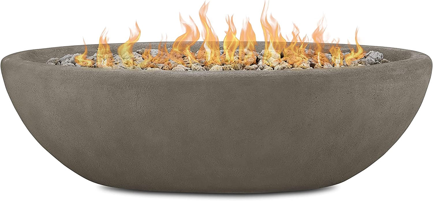 Real Flame Riverside 58" Oval Concrete Propane Fire Pit in Glacier Gray