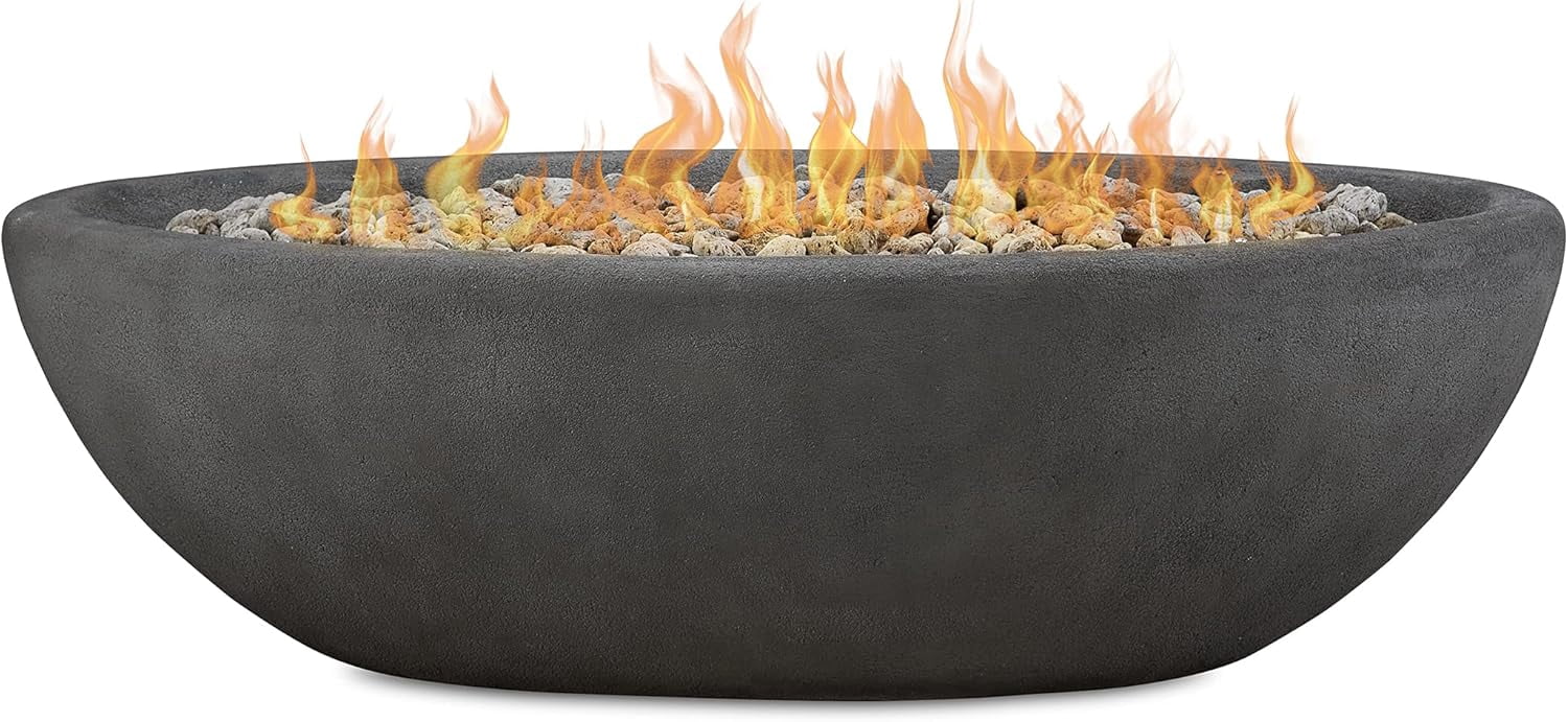 Real Flame Riverside 58" Oval Concrete Propane Fire Pit in Shale