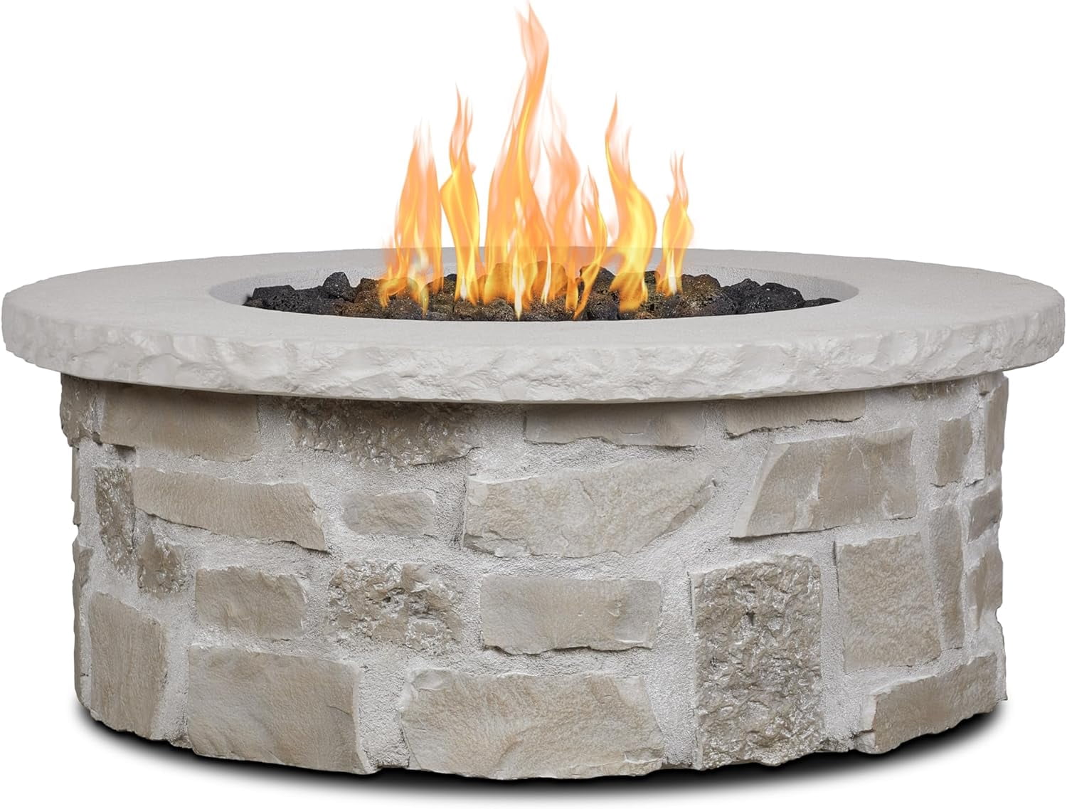 Real Flame Scottsdale 40" Round Stone Propane Fire Pit Table in Beige