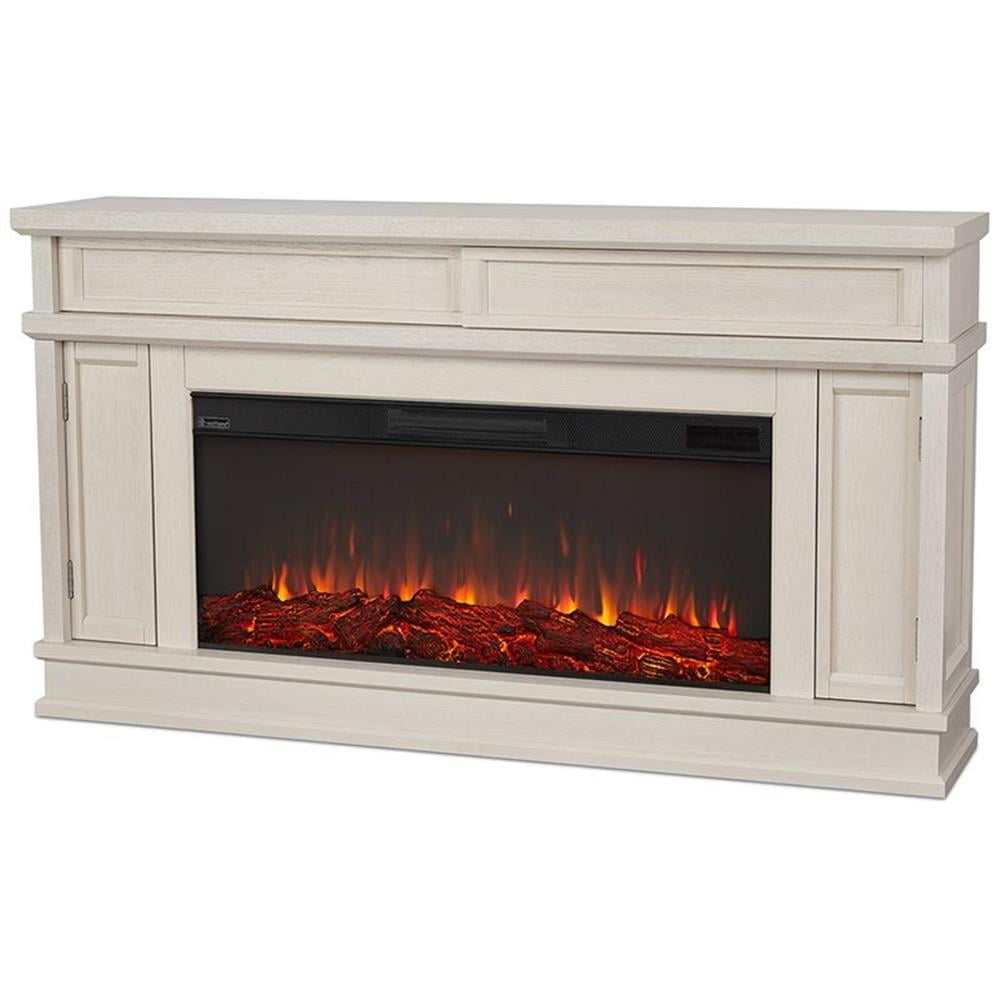 Bone White Electric Fireplace TV Stand with Cabinet