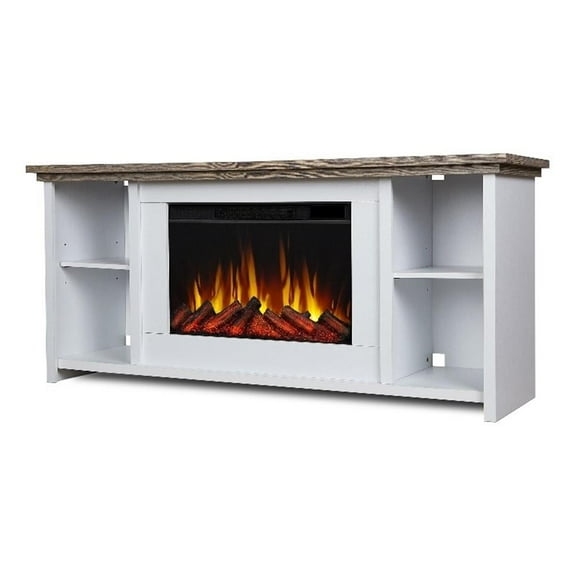 Real Flame Tramore 62" Coastal Wood Slim Electric Fireplace TV Stand in White