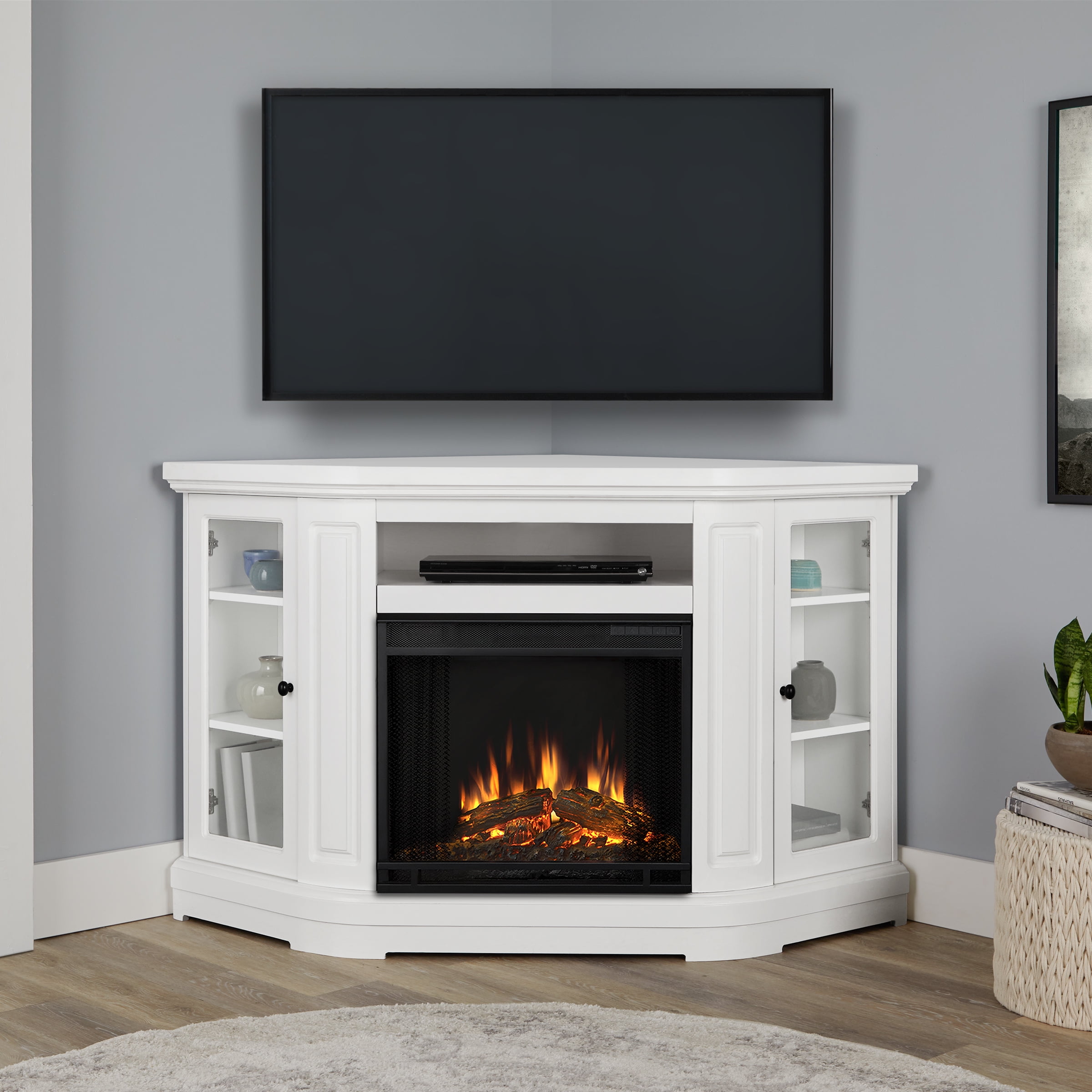 Real Flame Windom Corner Electric Fireplace 57" TV Stand in White
