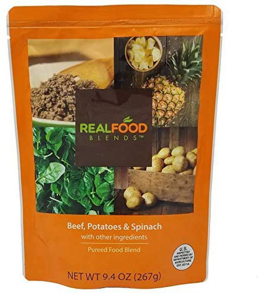 Real Food Blends Pureed Blended Meal (Pack of 12) (Beef, Potatoes & Spinach)