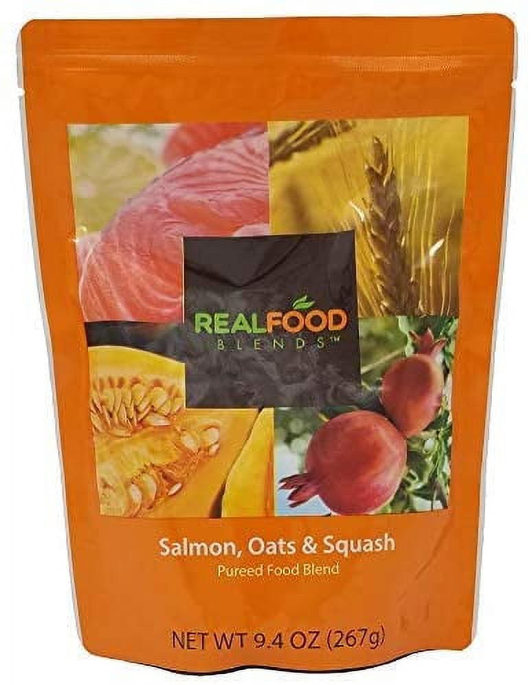 Real Food Blends Salmon, Oats & Squash - Pureed Food Meal for Feeding  Tubes, 9.4 oz Pouch (Pack of 12 Pouches)