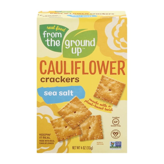 Real Food From The Ground Up Cauliflower Sea Salt Crackers, 4 oz box