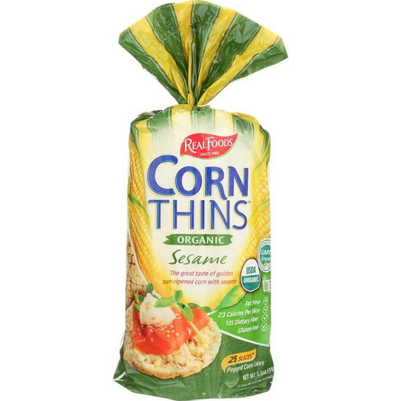Real Foods Organic Corn Thins - Sesame - Case of 6 - 5.3 oz.