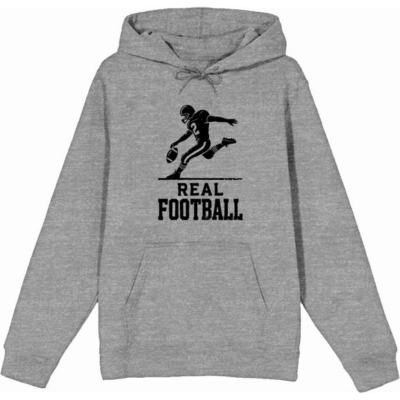 "Real Football" Sports Back to School Adult Heather Gray Long Sleeve Hoodie-Small