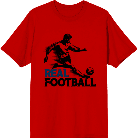 "Real Football" Sports Back to School Adult Red Crew Neck Short Sleeve Tee-XL