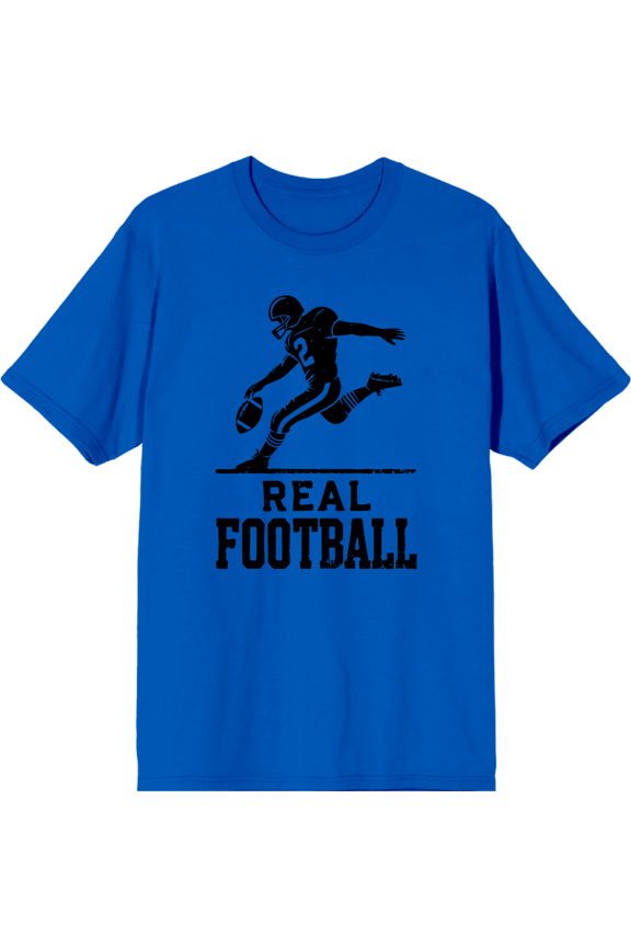 "Real Football" Sports Back to School Adult Royal Blue Crew Neck Short Sleeve Tee-Medium
