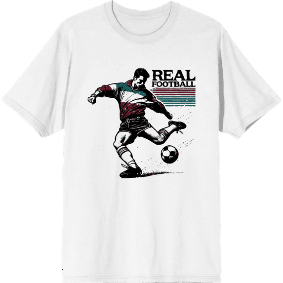 "Real Football" Sports Back to School Adult White Crew Neck Short Sleeve Tee-XS