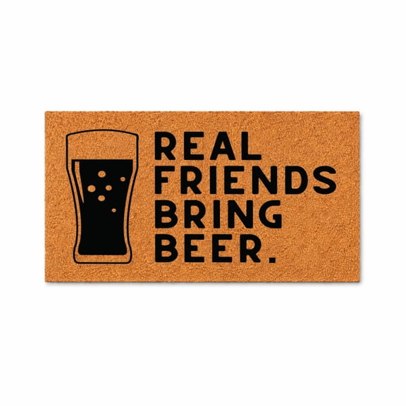 Real Friends Bring Beer Doormat, Funny Welcome Mat, Beer Glass Graphic, Front Door Entry Rug, Housewarming Gift, New Home Closing Gift 1127 (16x24 inches) 1127