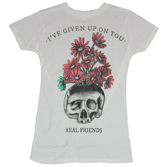 Real Friends Girls Juniors T-Shirt - I've Given Up On YOU Skull Flowers Image (2X-Large)