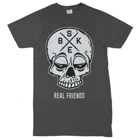 Real Friends Mens T-Shirt - BSKE Droopy Eyed Skull Image (Small)